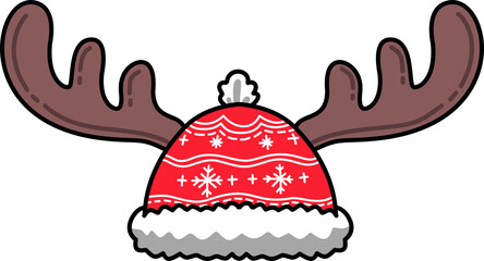 Christmas Festive Knitted Hat with Reindeer Antlers Cartoon