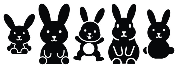 Obraz premium bubbly bunny silhouette icon set. Animals icons collection. Animal silhouette icons. Isolated on White background
