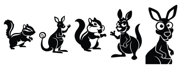Obraz premium cheerful chipmunk silhouette icon set. Animals icons collection. Animal silhouette icons. Isolated on White background