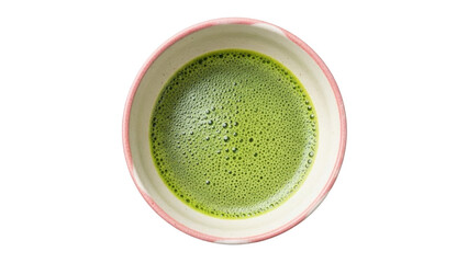 Isolated Matcha tea in a ceramic bowl, frothy green beverage for a healthy diet, studio shot