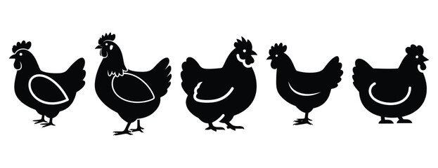 chunky chicken silhouette icon set. Animals icons collection. Animal silhouette icons. Isolated on White background © Rajjo