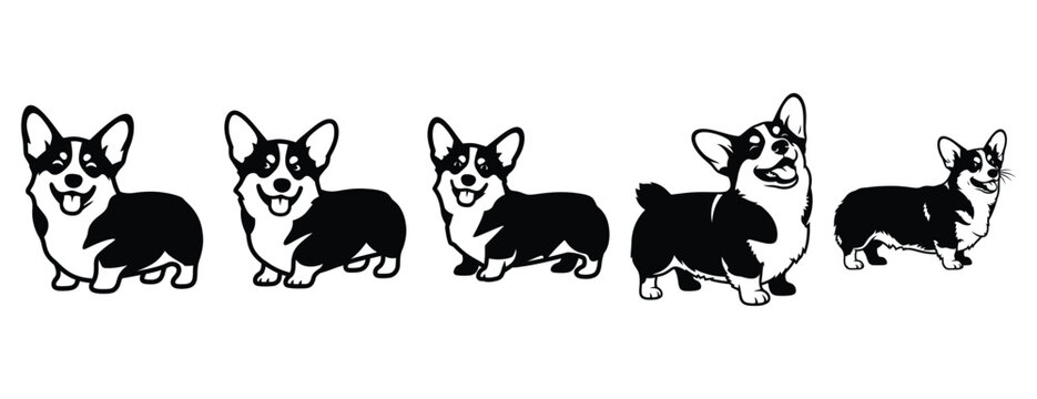 chuckling corgi silhouette icon set. Animals icons collection. Animal silhouette icons. Isolated on White background