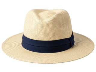 Isolated sun hat with a dark blue band for protecting from the sun and summer heat outdoors