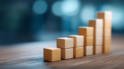 HUD created from wooden cubes arrangement, finance and banking visualization, heads-up display concept, financial data representation, business intelligence tool, corporate dashboa