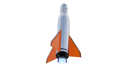 Isolated rocket ship is standing upright, ready for launch; a vintage toy of the space race