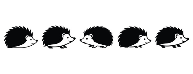 happy hedgehog silhouette icon set. Animals icons collection. Animal silhouette icons. Isolated on White background © Rajjo