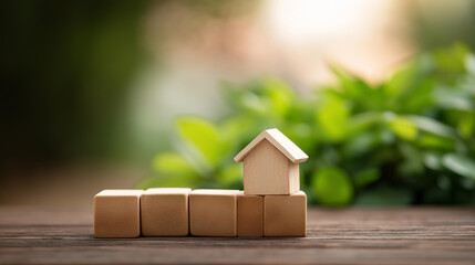 Wood cube block with low interest home loan text, mortgage financing concept, property purchase planning, housing credit visualization, real estate borrowing representation, with c