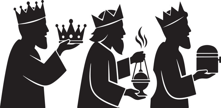 Silhouette of Three Wise Men Bearing Gifts and Incense kings nativity