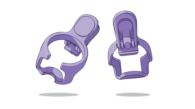 Isometric illustration showcases two 3D-rendered purple clips against a pure white backdrop casting subtle shadows enhancing their form and dimensions