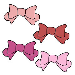 かわいい手書き風リボンのイラストセット（ピンク・赤系4種）
