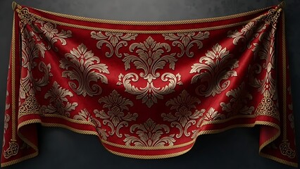 Red Damask Fabric Banner with Gold Trim pattern