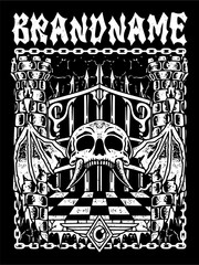 tshirt illustration design metal band merchandise castle skull wings