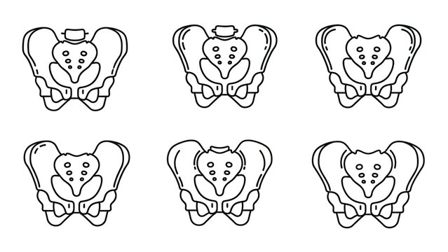 Seamless pattern of human pelvis bone outline in white backdrop for medical and anatomical