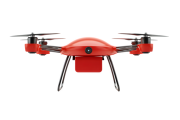 Sleek red quadcopter drone with camera ready for aerial surveillance or modern delivery tasks