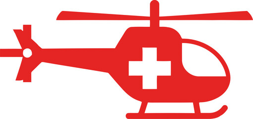 Vector icon of red medical rescue helicopter icon with white cross