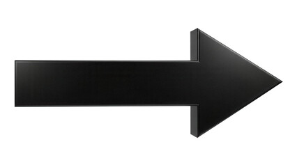 Black arrow pointing right isolated PNG, simple 3D render graphic element for direction and navigation on transparent background