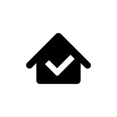 Fototapeta premium Verified house icon with checkmark for secure home, approved property, real estate check, or completed residential task symbol.