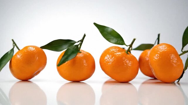 Rolling Mandarins on a Clean White Surface
