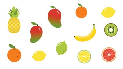 Colorful Assortment of Tropical and Citrus Fruits Illustration for Healthy Eating Concepts