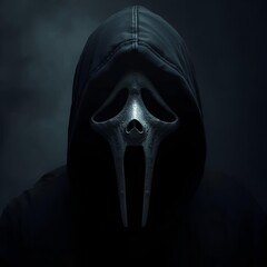 Fototapeta premium The Ghost Mask Horror Figure in Dark Hood