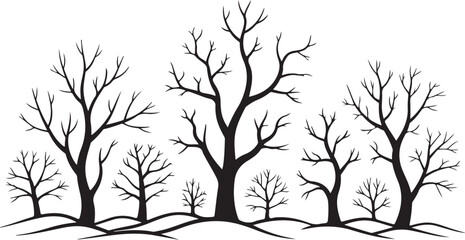 Obraz premium Black silhouette bare trees on white background winter