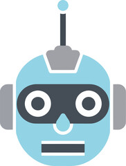 Vector icon of robot head icon in light blue and gray colors