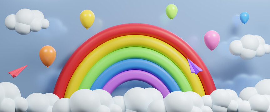 Happy International Children's Day design with balloon. Kid promotion for toy store discount or child care product. Template for poster, Banner, Flyer, Greeting card, Post. 3d rendering illustration - Powered by Adobe