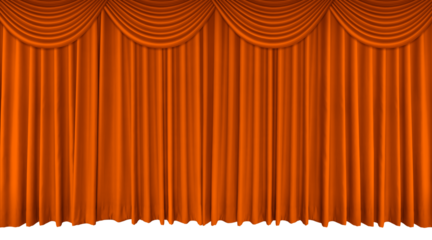 Orange stage curtain with long top edge PNG transparent.