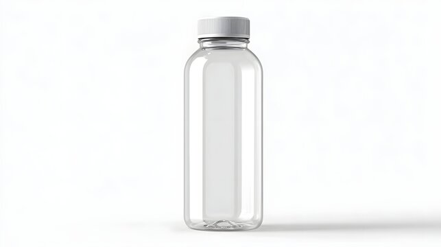 Transparent plastic water bottle with a white screw on cap presented in a clean studio setting against a seamless white backdrop ideal for product mockups and design concepts
