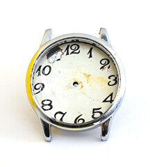 numbers on vintage wrist watch, time concept