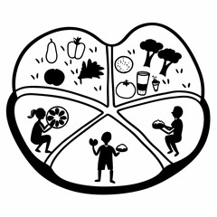 Healthy Lifestyle Icons & Activities (Black & White Illustration)