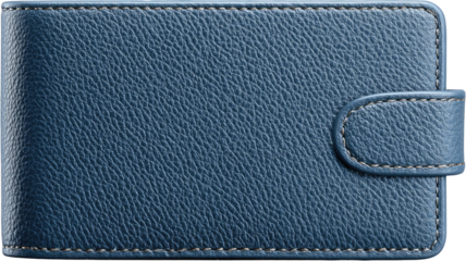 Closed blue leather business wallet for cash and credit card savings isolated on white