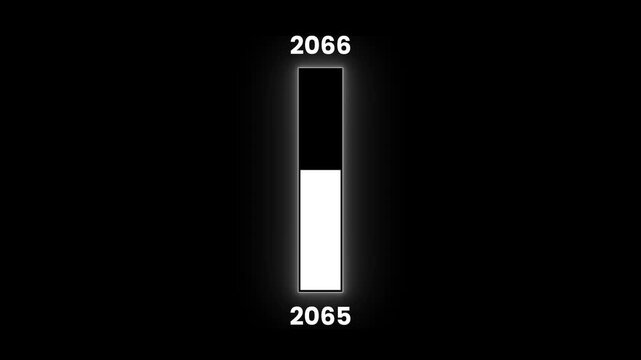 White color neon line loading bar from 2065 to 2066 animation isolated on black background