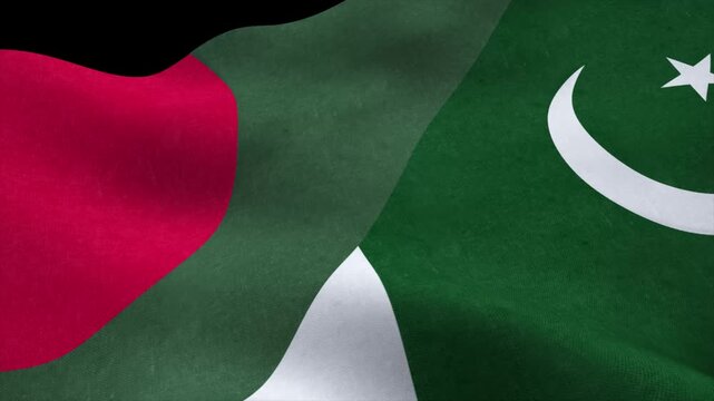 Bangladesh vs Pakistan flag waving animation isolated on black background