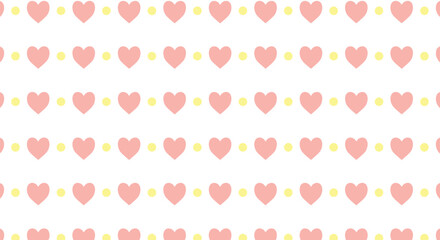 Sweet pastel pink hearts and tiny yellow dots form a charming repeating pattern on a clean white background, perfect for gentle designs.