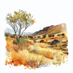 Pilanesberg National Park. Pilanesberg National Park hand drawn watercolor illustration on white background