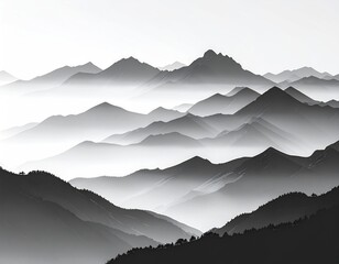 Mountain range view with gradient mist