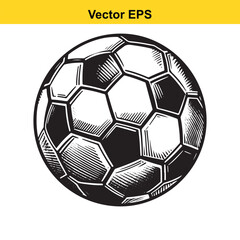 Classic soccer ball illustration with hexagonal panels and hatching detail