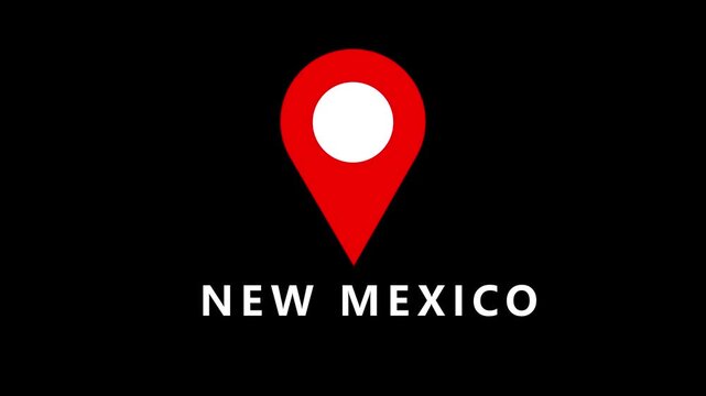 Red map pin icon with white circle and the words NEWMEXICO in white text on a black background