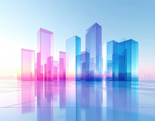 Abstract, translucent city with pink/blue color gradient