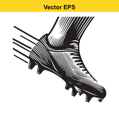 Close up of a soccer cleat in motion, vector graphic illustration.