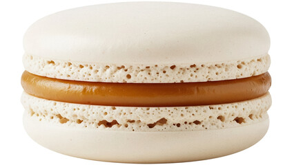 Delicious caramel macaron isolated PNG on transparent background, sweet meringue-based confection for dessert and pastry shop use