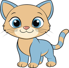 Cute cartoon kitten with big blue eyes and striped tail animal vector illustration EPS file download.
