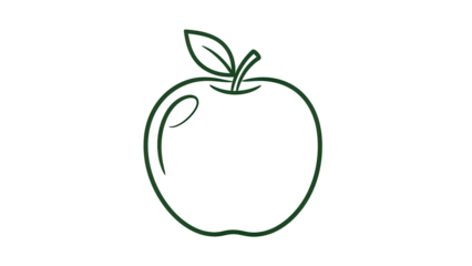 Green apple outline PNG isolated on transparent background, simple fruit drawing for healthy eating and educational resources