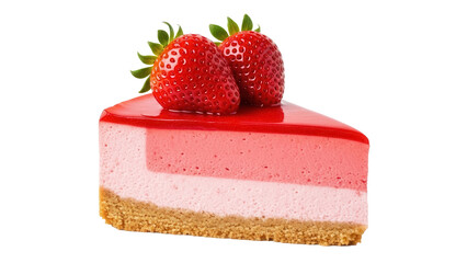 Strawberry cheesecake isolated PNG on transparent background, delicious dessert with fresh berries and creamy layers for food design and sweet treat concepts