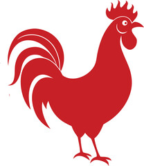Red rooster silhouette graphic with stylized tail feathers chicken bird vector illustration EPS file download.
