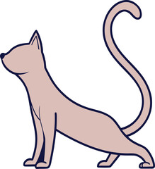 Minimalist vector of a light pink cat stretching with dark blue outline animal yoga vector illustration EPS file download.
