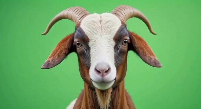 Goat against green-screen background.4k video.