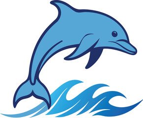 Blue dolphin leaping over stylized ocean waves vector graphic jumping vector illustration EPS file download.
