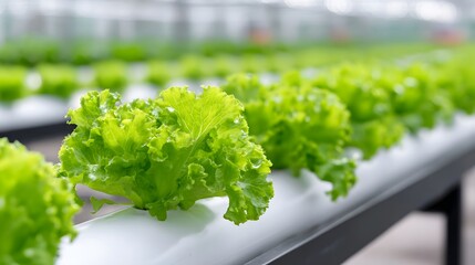 Rows of vibrant crisp green lettuce cultivated using advanced hydroponic technology in a controlled greenhouse environment showcasing sustainable agricultural practices